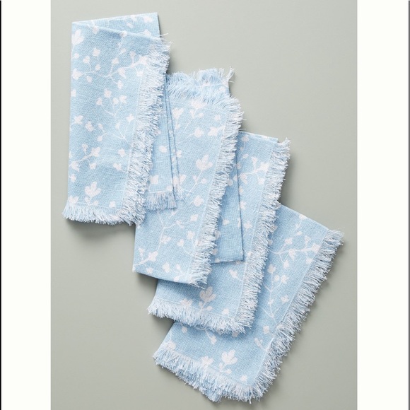 Anthropologie Hazel Napkins, Light Sky Blue White Silver Shimmer, Cotton Linens - Picture 1 of 3